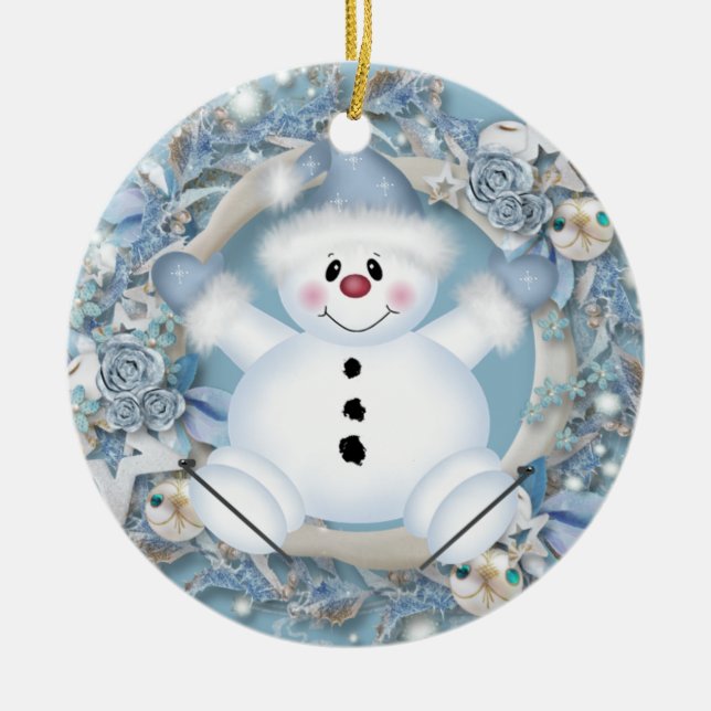 Ornement en céramique Blue Snowman (Devant)