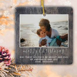 Ornement En Céramique Bois rustique Joyeux Script de Noël Famille Photo 