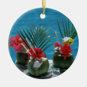 Ornement En Céramique Boissons tropicales, fleurs d'Hawaï