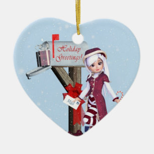 Ornement En Céramique Boîte aux lettres Elf et cadeau