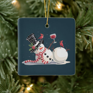 Ornement En Céramique Bonhomme de neige de Noël avec vin cadeau Xmas buv