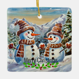 Ornement En Céramique Bonhommes de neige de Noël, Joyeux Noël,