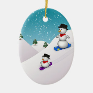 Ornement En Céramique Bonhommes de neige mignons de snowboarding