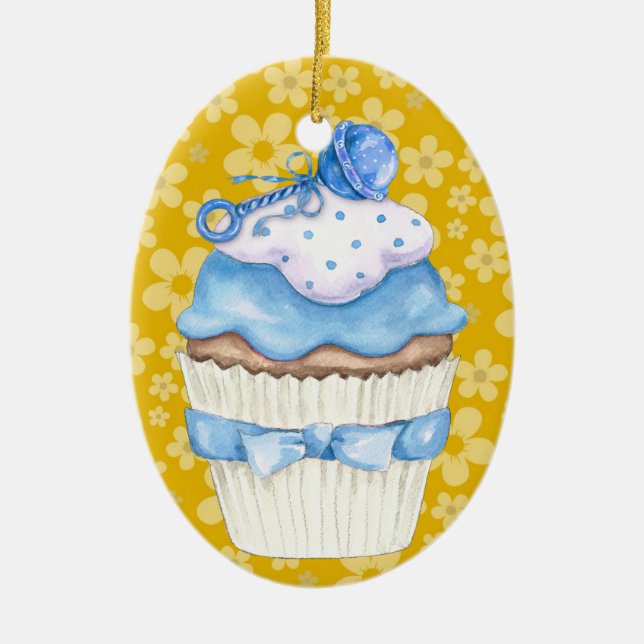 Ornement En Céramique Bonjour Baby Cupcake ! (Devant)