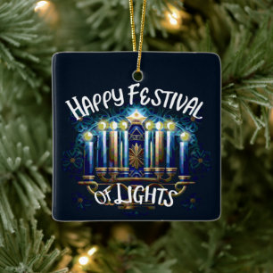 Ornement En Céramique Bonne fête des lumières Hanoukka Menorah