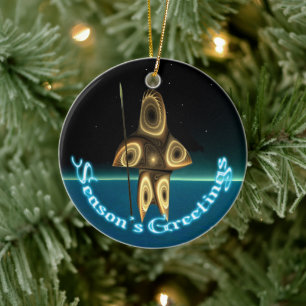Ornement En Céramique Bonnes Fêtes - Chasseur inuit fragile