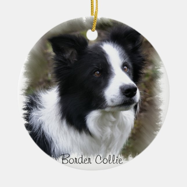 Ornement En Céramique Border collie art (Devant)