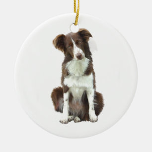 Ornement En Céramique Border Collie (B) - marron et blanc