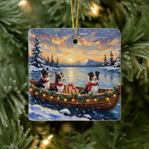 Ornement En Céramique Border Collie Noël Bateau Vacances