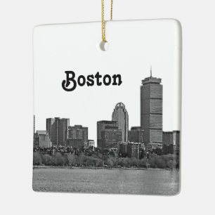 Ornement En Céramique Boston Skyline Gravé