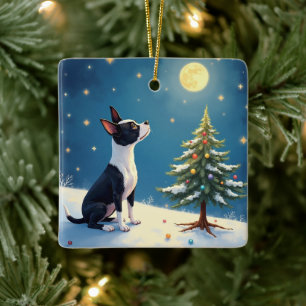 Ornement En Céramique Boston Terrier Midnight Star-Gazing Noël