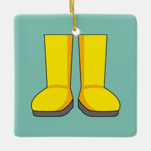 Ornement En Céramique Bottes de pluie jaunes en caoutchouc