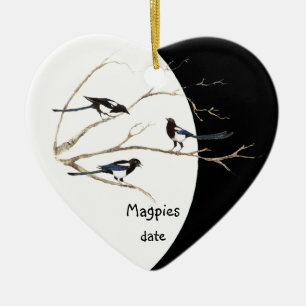 Ornement En Céramique Bouclier d'aquarelle de la famille Magpie personna