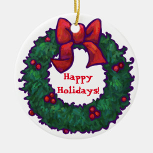 Ornement En Céramique Boughs de Holly Happy Holidays