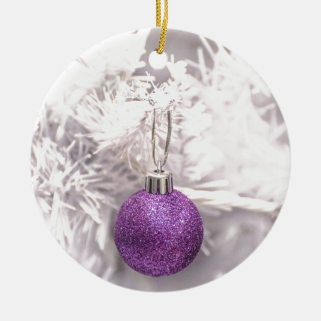 Ornement En Céramique Boule pourpre solitaire de Noël (Devant)