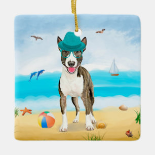 Ornement En Céramique Bouledogue Terrier sur la Plage