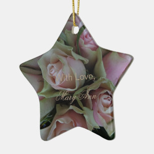 Ornement En Céramique Bouquet de fleurs de Roses verts roses