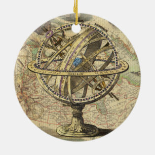 Ornement En Céramique Boussole nautique vintage et carte