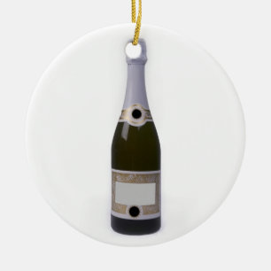 Ornement En Céramique Bouteille de Champagne avec l'étiquette vide