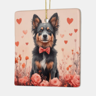 Ornement En Céramique Bovins australiens avec des roses - Saint-Valentin