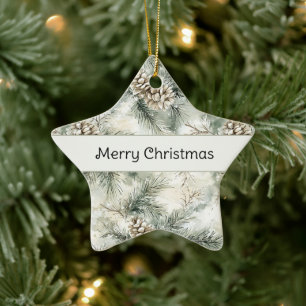 Ornement En Céramique Branches de sapin de Noël vertes Cônes de pin