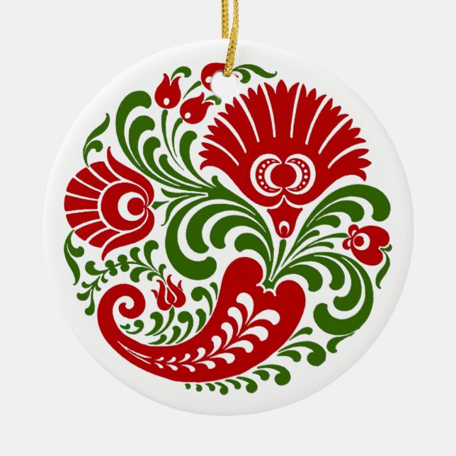 Ornement En Céramique Broderie hongroise de fleur de paprika d'OPUS (Devant)