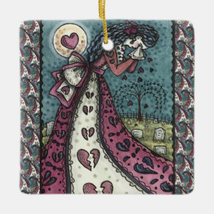 ORNEMENT EN CÉRAMIQUE BROKEN HEARTED WEEPING VALENTINE, CEMETERY GOTH