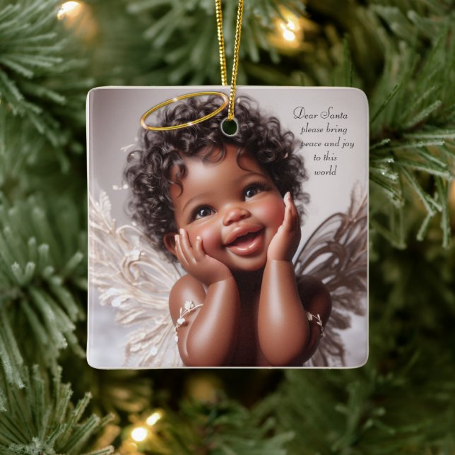 Ornement En Céramique Brown bébé peau Noël Angel (Arbre)