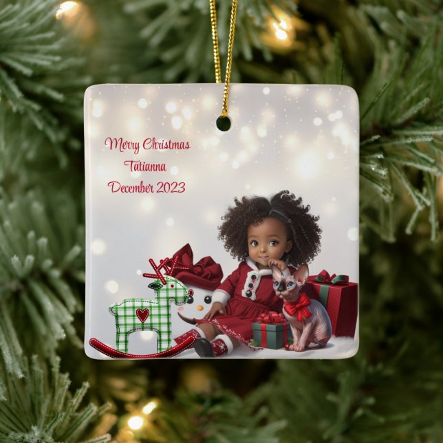 Ornement En Céramique Brown fille de peau Noël personnalisé (Arbre)