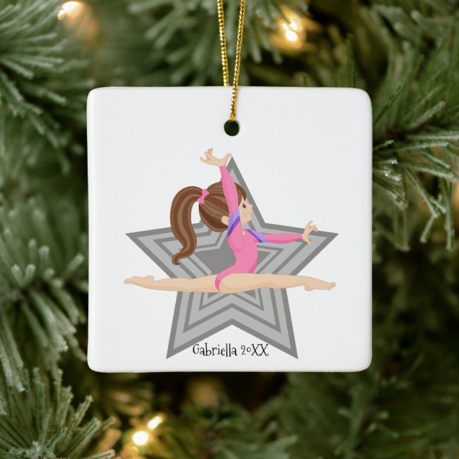 Ornement En Céramique Brown Haired Gymnast Girl Gymnastique Noël (Arbre)