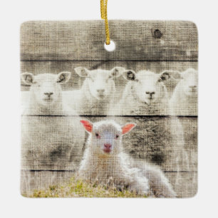 Ornement En Céramique Brûlure d'agneau de bébé à mouton rustique