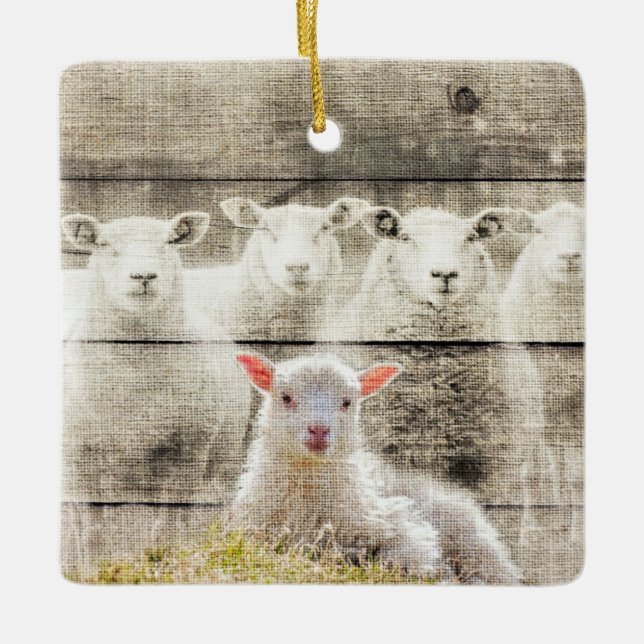 Ornement En Céramique Brûlure d'agneau de bébé à mouton rustique (Devant)