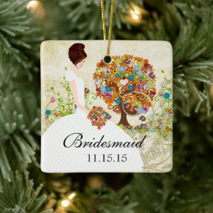 Ornement En Céramique Brunette Bridesmaid Gifts Flower Tree