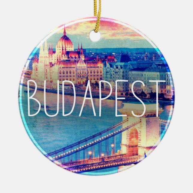 Ornement En Céramique Budapest vintage, cercle (Devant)