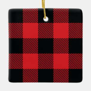 Ornement En Céramique Buffalo Plaid Christmas Red and Black Check