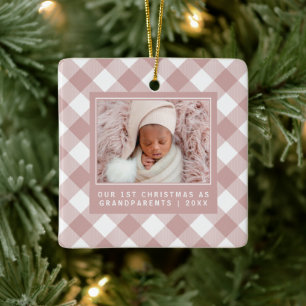 Ornement En Céramique Buffle rose rustique Plaid 1st Grandparents Photo