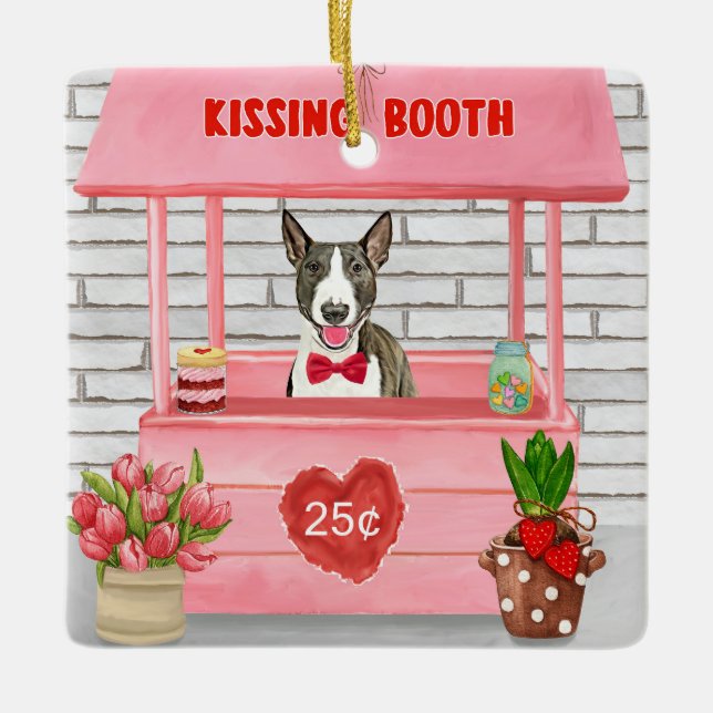 Ornement En Céramique Bull Terrier Chien Valentine's Day Kissing Booth (Devant)