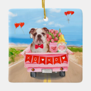 Ornement En Céramique Bulldog anglais Saint-Valentin Coeurs de camion