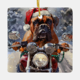 Ornement En Céramique Bullmastiff Chien équitation Moto Noël