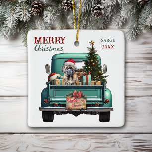 Ornement En Céramique Bullmastiff Chien Retro Camion Noël