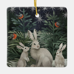 Ornement En Céramique Bunnies De Neige De Vacances, Personnalisé