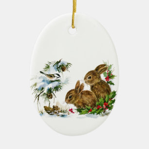 Ornement En Céramique Bunnies de Noël