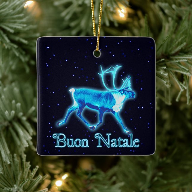 Ornement En Céramique Buon Natale - Caribou bleu (rennes) (Arbre)