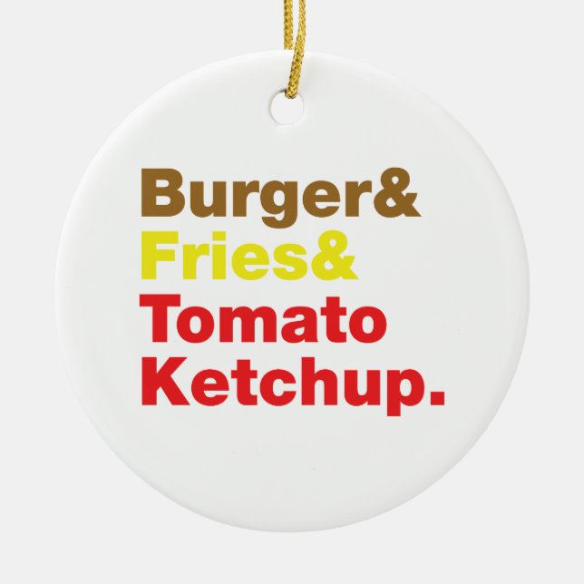 Ornement En Céramique Burger & Fries & Tomato Ketchup. (Devant)