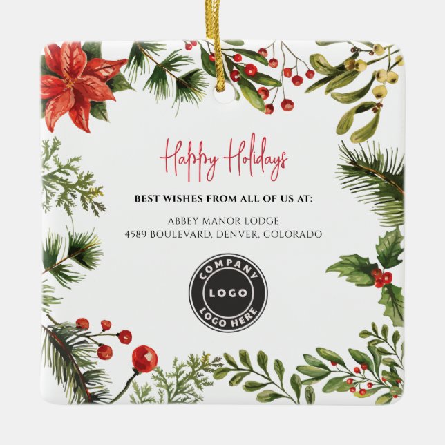 Ornement En Céramique Business Logo Berries Mistletoe Noël (Devant)