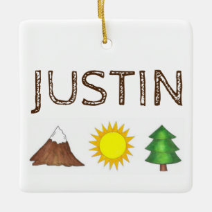 Ornement En Céramique Cabine Camping Sunshine Mountain Tree