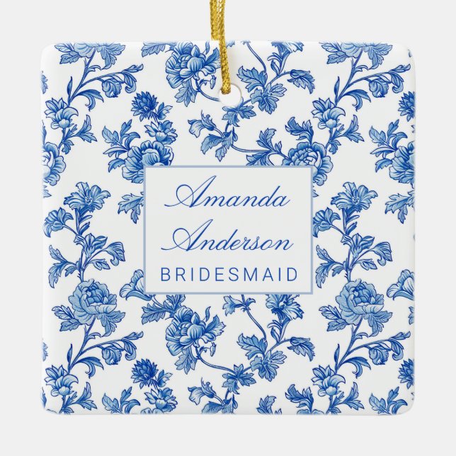 Ornement En Céramique Cadeau de demoiselle d'honneur en chinoiserie bleu (Devant)