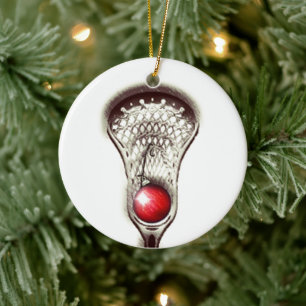 Ornement En Céramique Cadeau de Noël de lacrosse personnalisé