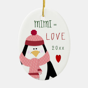 Ornement En Céramique Cadeau de Noël de pingouin de l'amour MIMI