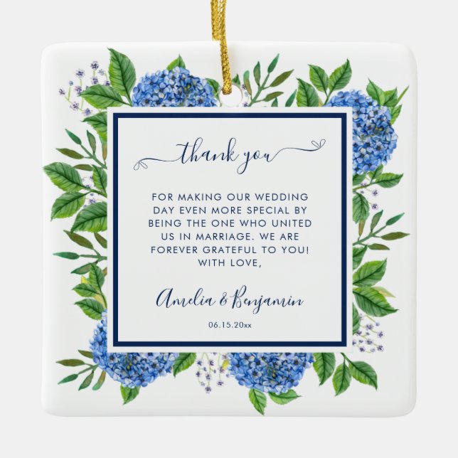 Ornement En Céramique Cadeau Merci Hydrangeas Pour Officier Mariage (Devant)